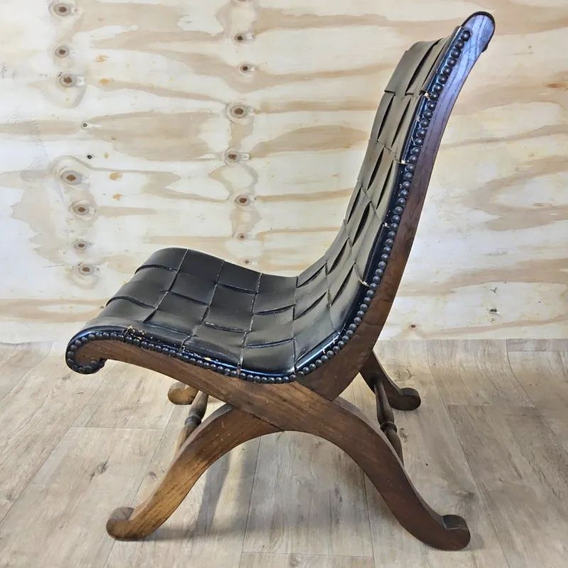 Pamono Vintage Valenti Slipper Chair in Woven Leather by Pierre Lottier for Valenti Luce, Spain, 1950s> Lounge Chairs & Armchairs