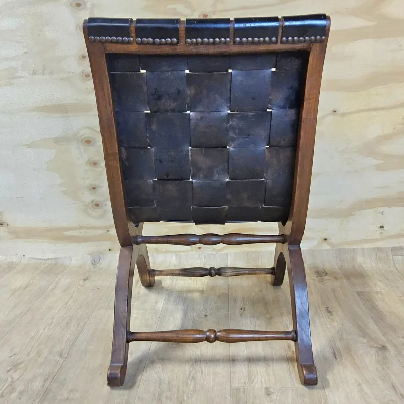 Pamono Vintage Valenti Slipper Chair in Woven Leather by Pierre Lottier for Valenti Luce, Spain, 1950s> Lounge Chairs & Armchairs