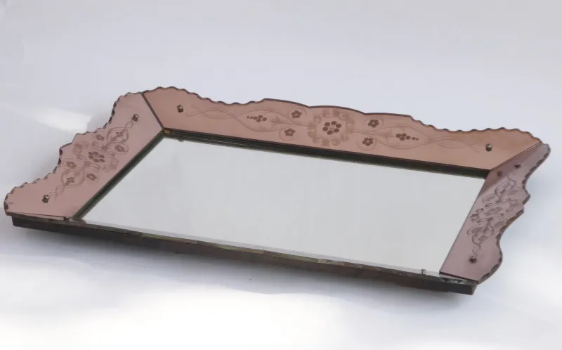 Pamono Vintage Venetian Rectangular Rose Wall Mirror with Floral Details and Cut Glass, Italy, 1960s> Mirrors