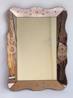Pamono Vintage Venetian Rectangular Rose Wall Mirror with Floral Details and Cut Glass, Italy, 1960s><noscript><img width=