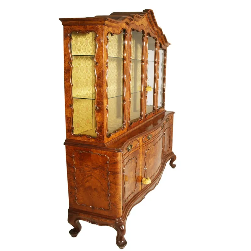 Clearance Pamono Vintage Venetian Rococo Glass Cabinet in Walnut Burl, 1930s