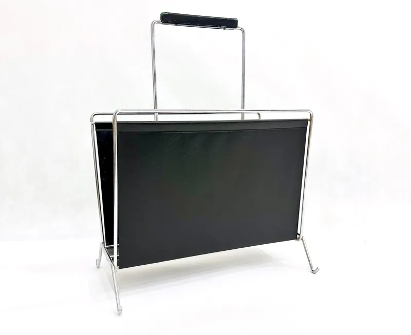 Pamono Vintage Vinyl and Steel Magazine Rack from Voss, 1970s> Magazine Racks