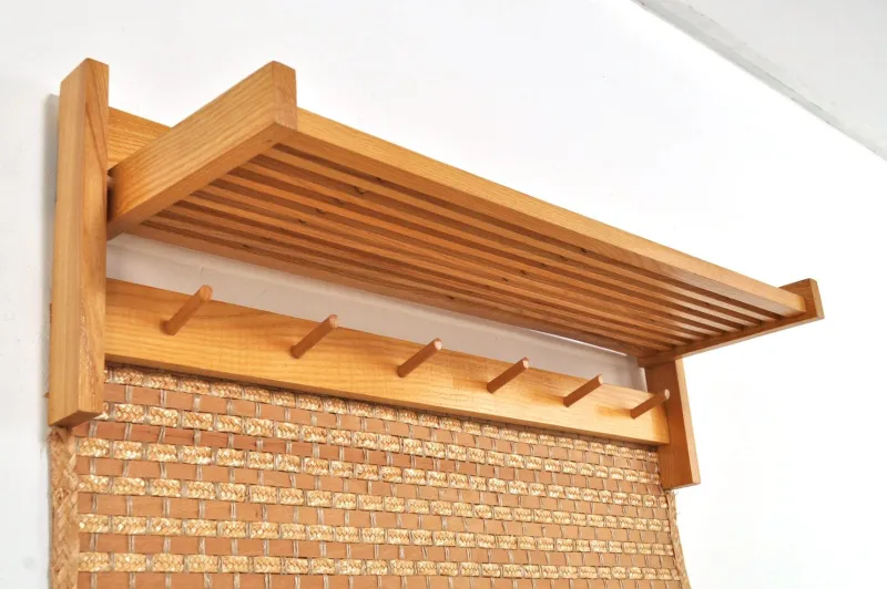 Online Pamono Vintage Wall Coat and Shoe Rack with Rattan, 1960s