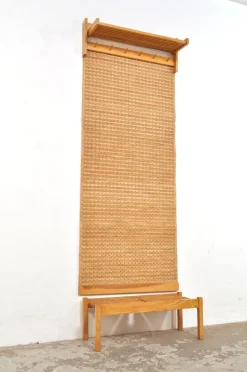 Online Pamono Vintage Wall Coat and Shoe Rack with Rattan, 1960s