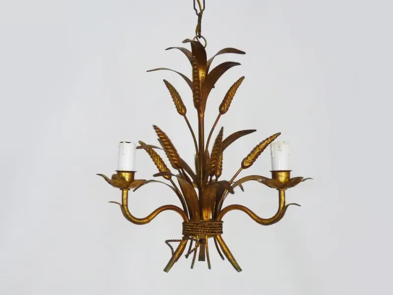 Pamono Vintage Wheat Ear Chandelier in Gilt Metal from Masca, 1970s> Ceiling Lights