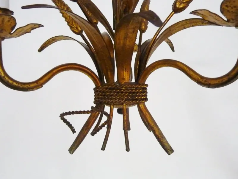 Pamono Vintage Wheat Ear Chandelier in Gilt Metal from Masca, 1970s> Ceiling Lights