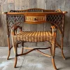 Pamono Vintage Wicker Dressing Table with Matching Stool, Set of 2