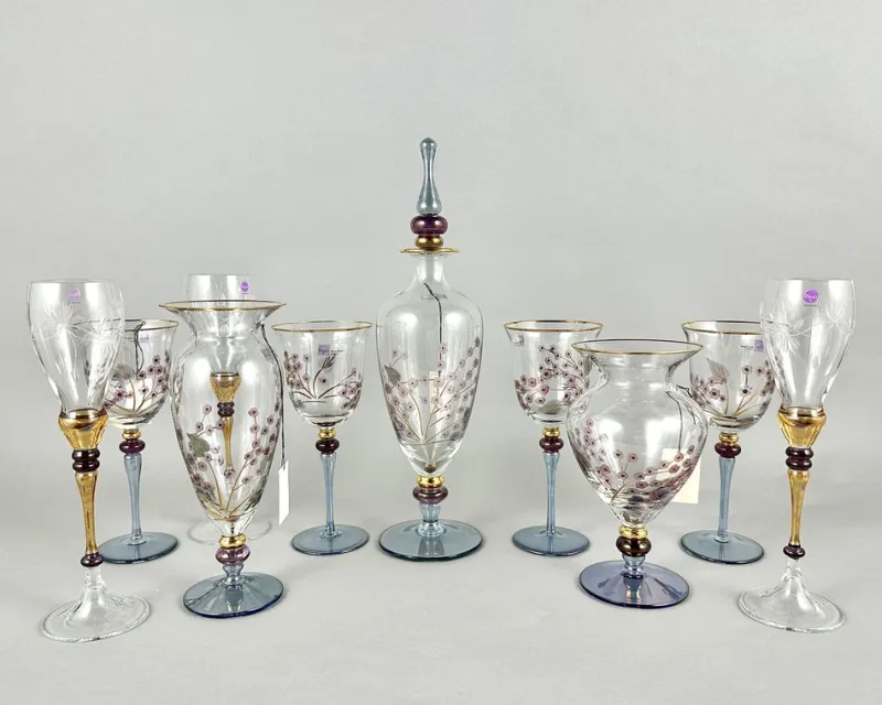 Online Pamono Vintage Wine Champagne Glasses, Vases and Decanter from Nagel, Germany, 1980s, Set of 18