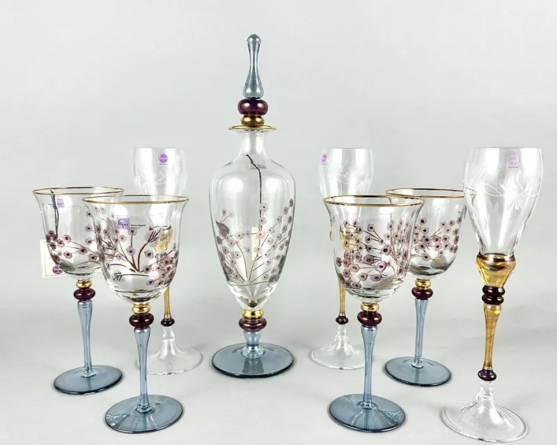 Online Pamono Vintage Wine Champagne Glasses, Vases and Decanter from Nagel, Germany, 1980s, Set of 18