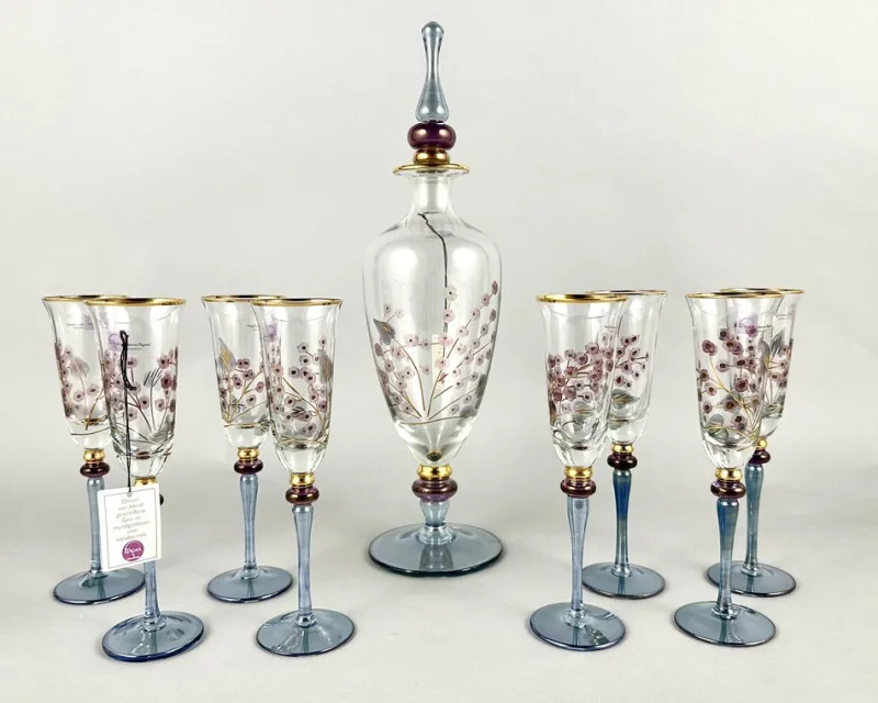 Online Pamono Vintage Wine Champagne Glasses, Vases and Decanter from Nagel, Germany, 1980s, Set of 18