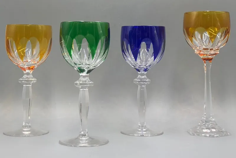 Pamono Vintage Wittwer Wine Glasses in Cobalt Emerald Amber, 1960s, Set of 4> Glassware