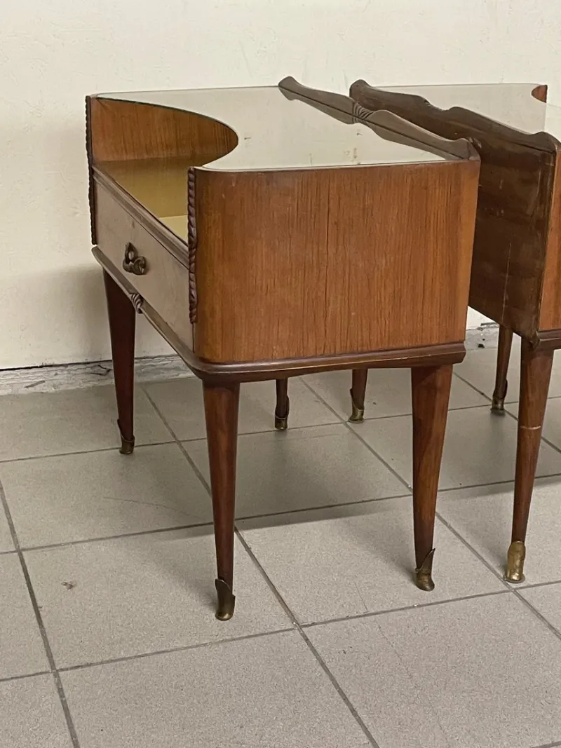 Pamono Vintage Wood and Glass Bedside Tables, 1950s, Set of 2> Nightstands