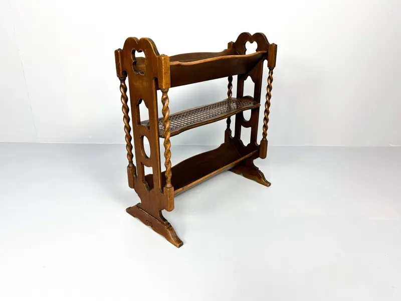 Clearance Pamono Vintage Wood and Rattan Magazine Rack