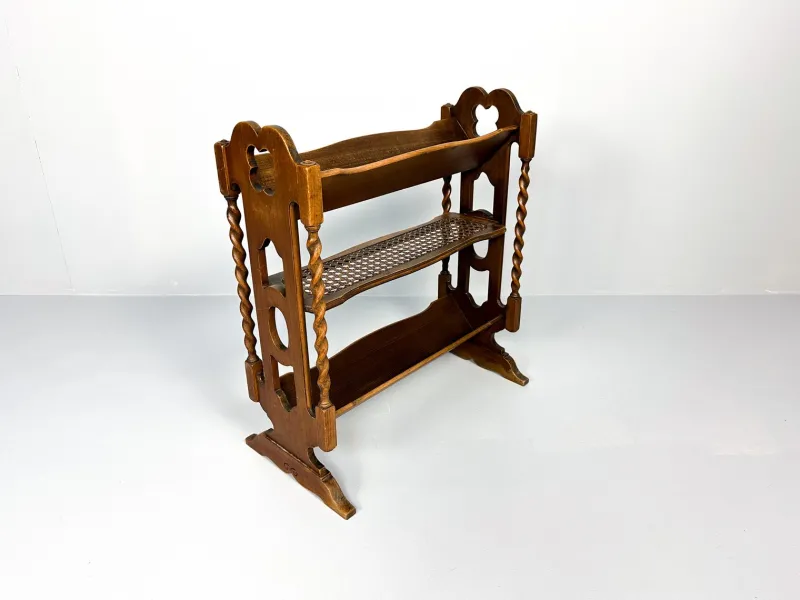 Clearance Pamono Vintage Wood and Rattan Magazine Rack