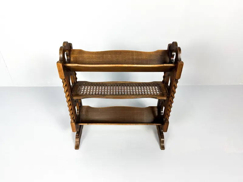 Clearance Pamono Vintage Wood and Rattan Magazine Rack