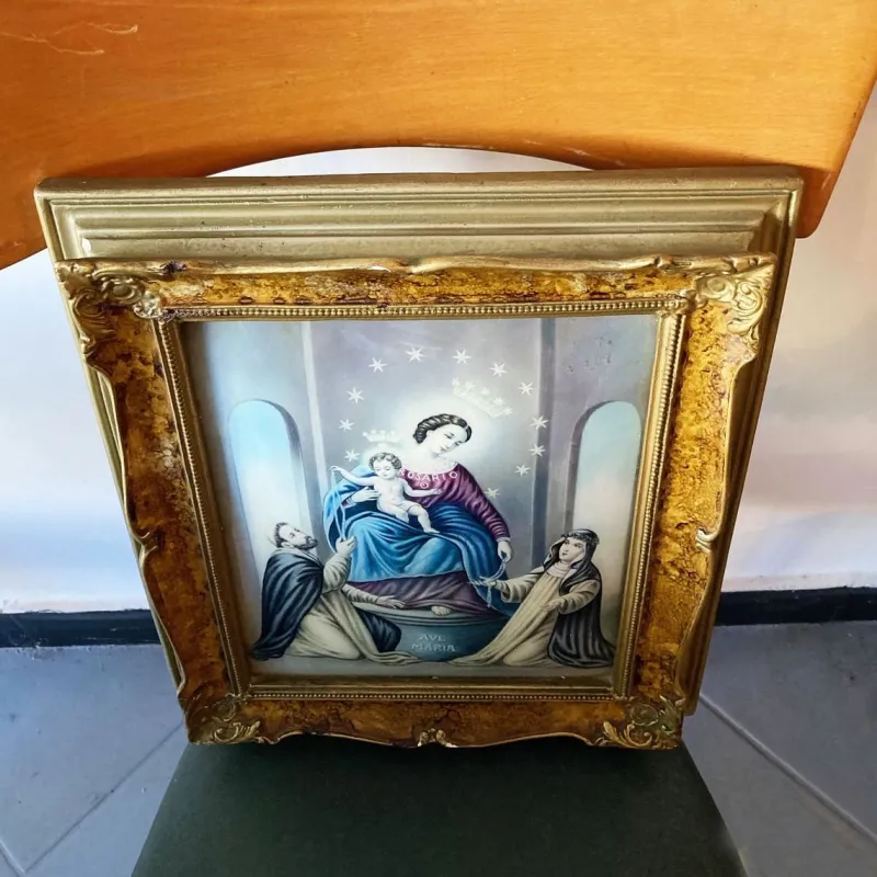 Pamono Vintage Wood Frame With Religious Painting, 1940> Mid-Century