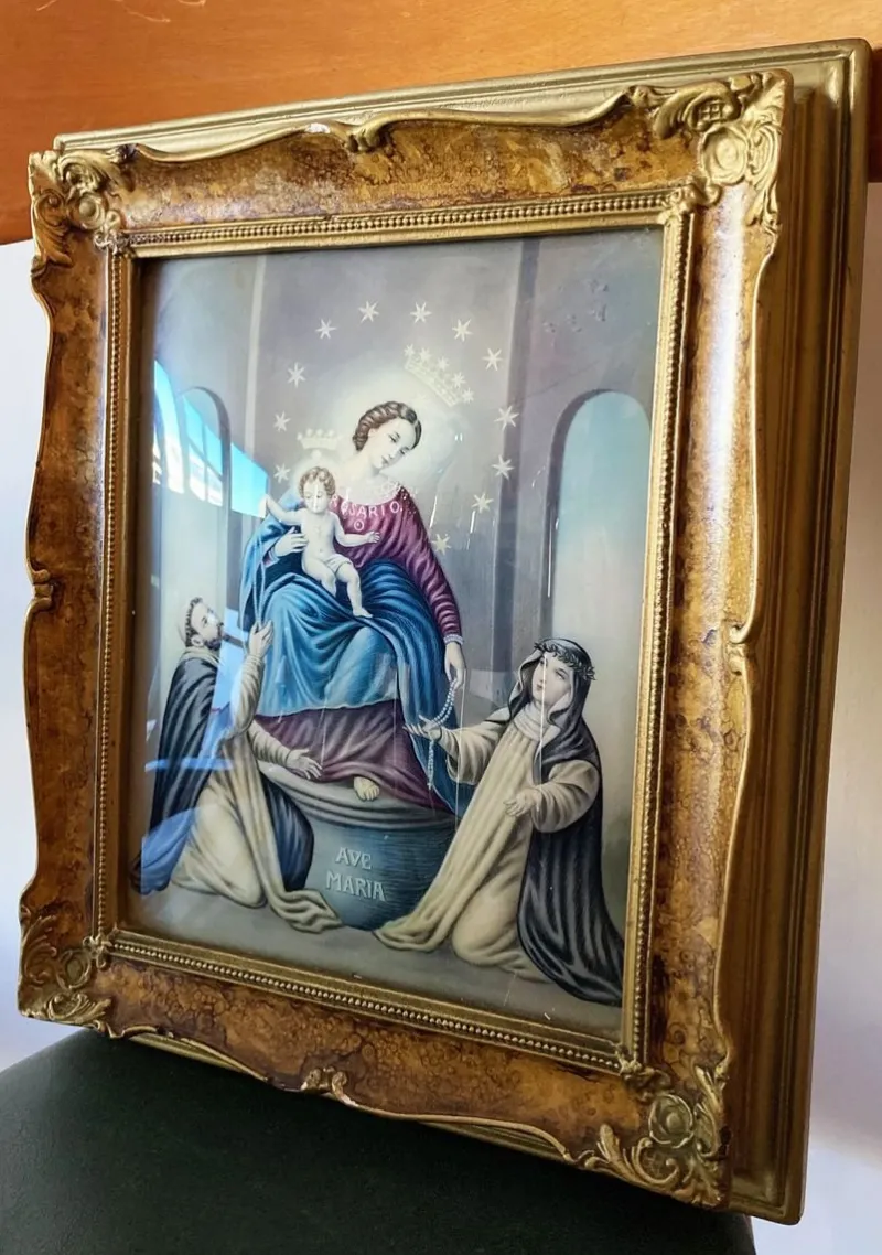 Pamono Vintage Wood Frame With Religious Painting, 1940> Mid-Century
