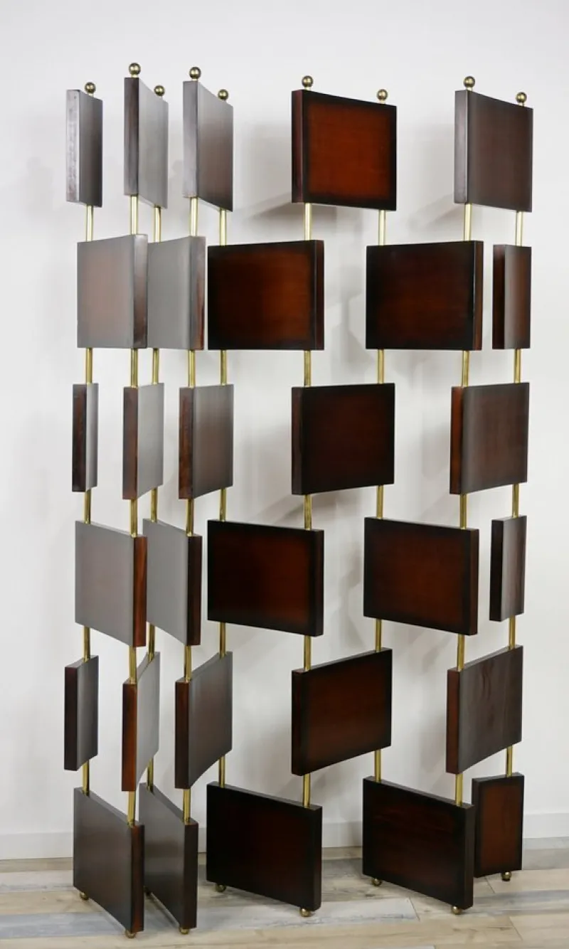 Hot Pamono Vintage Wooden and Brass Room Divider