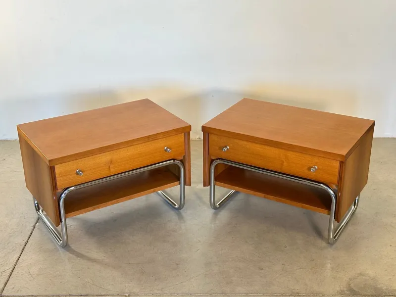 Online Pamono Vintage Wooden and Steel Bedside Tables, 1960s, Set of 2