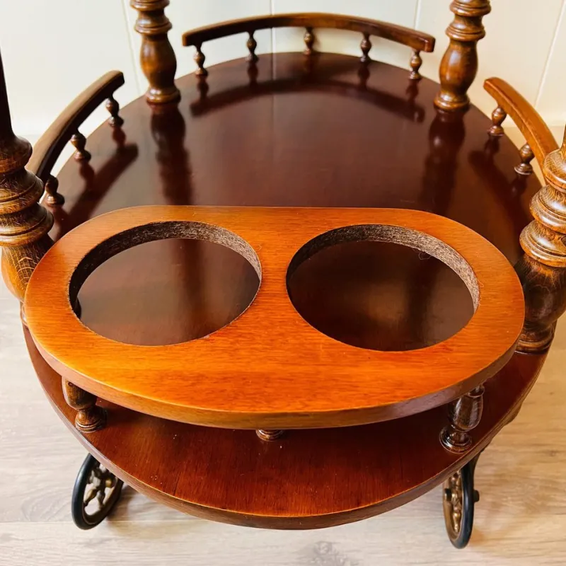 Pamono Vintage Wooden Carved Serving Trolley on Wheels, 1960s> Serving Bar Carts & Trolleys
