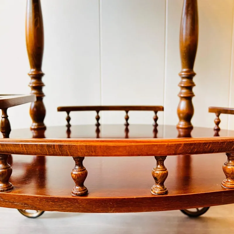 Pamono Vintage Wooden Carved Serving Trolley on Wheels, 1960s> Serving Bar Carts & Trolleys