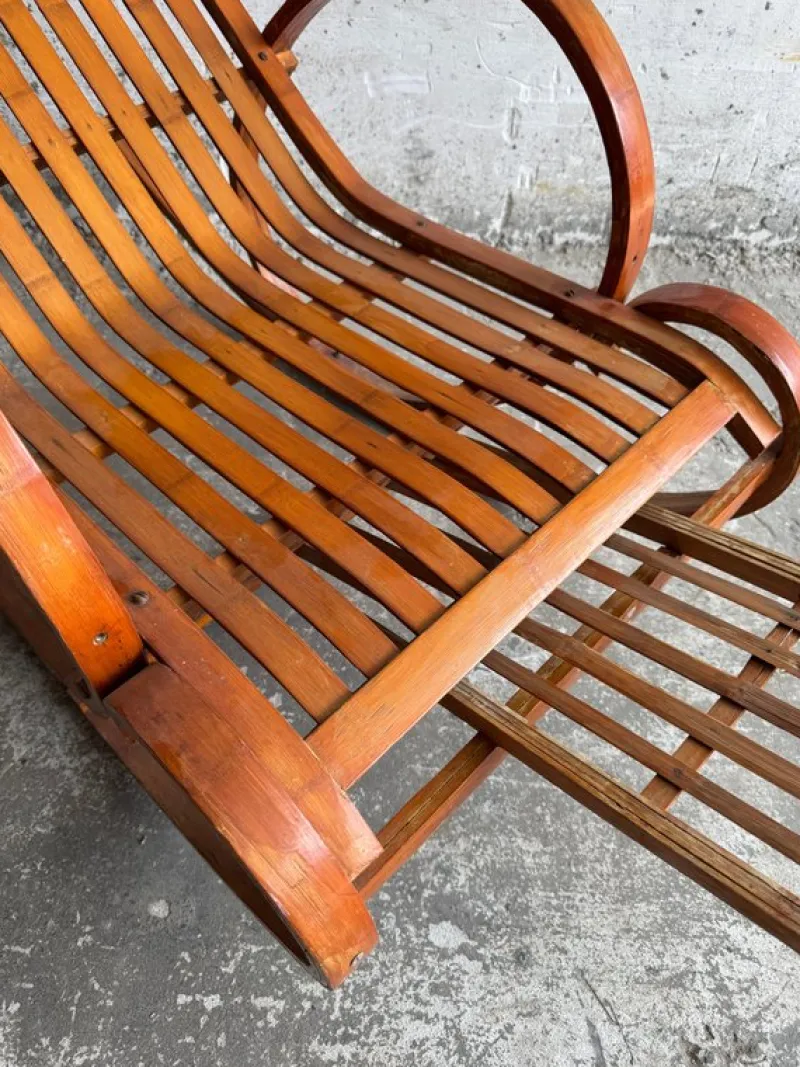 Discount Pamono Vintage Wooden Rocking Chaise Longue with Circular Frame