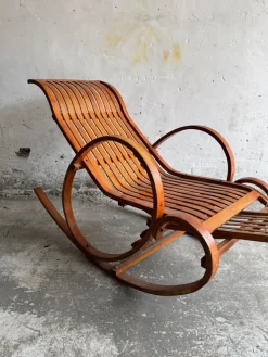 Discount Pamono Vintage Wooden Rocking Chaise Longue with Circular Frame