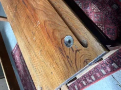 Pamono Vintage Wooden School Desk with Built-in Bench, 1950s> Desks