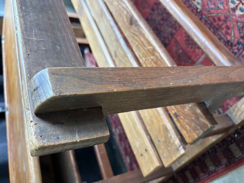 Pamono Vintage Wooden School Desk with Built-in Bench, 1950s> Desks