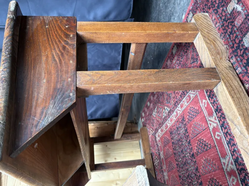 Pamono Vintage Wooden School Desk with Built-in Bench, 1950s> Desks