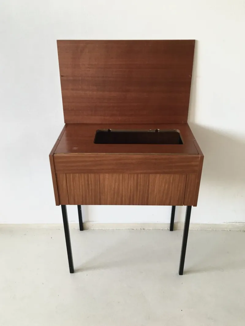 Pamono Vintage Wooden Sewing Machine Cabinet, 1960s> Worktables & Workbenches