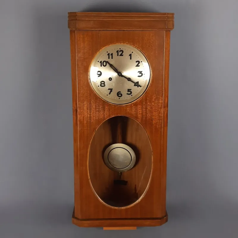 Pamono Vintage Wooden Wall Pendulum Clock with Arabic Numerals, 1960s