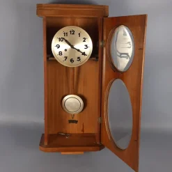Pamono Vintage Wooden Wall Pendulum Clock with Arabic Numerals, 1960s