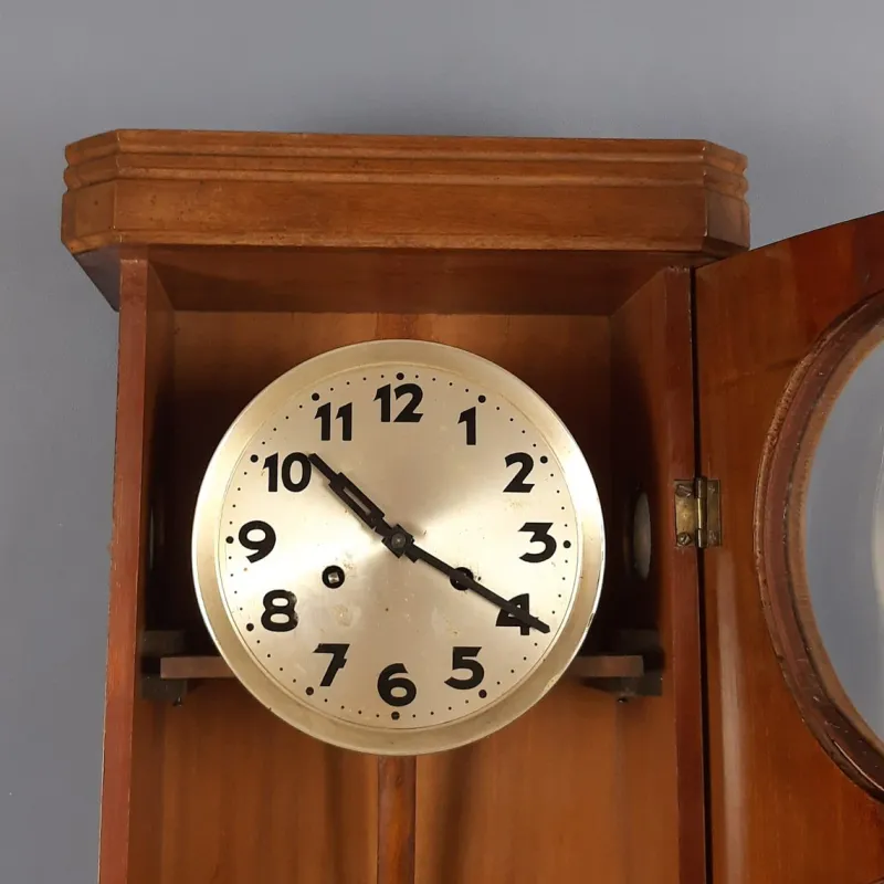 Pamono Vintage Wooden Wall Pendulum Clock with Arabic Numerals, 1960s