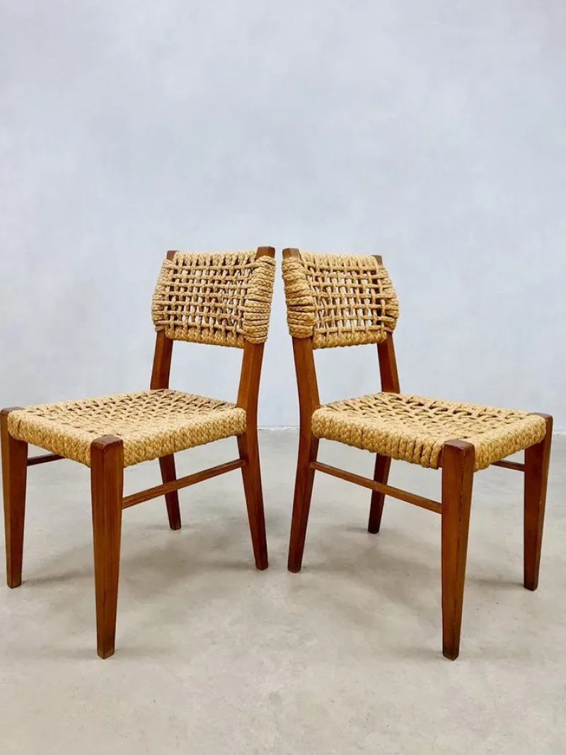 Pamono Vintage Woven Rope Dining Chairs by Adrien Audoux & Frida Minet, 1940s, Set of 6> Side Chairs & Dining Chairs