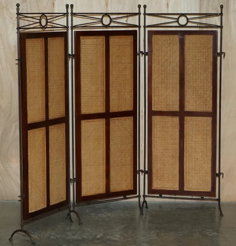 Pamono Vintage Wrought Iron, Bergere & Hardwood Triple Panel Room Divider> Room Dividers & Screens