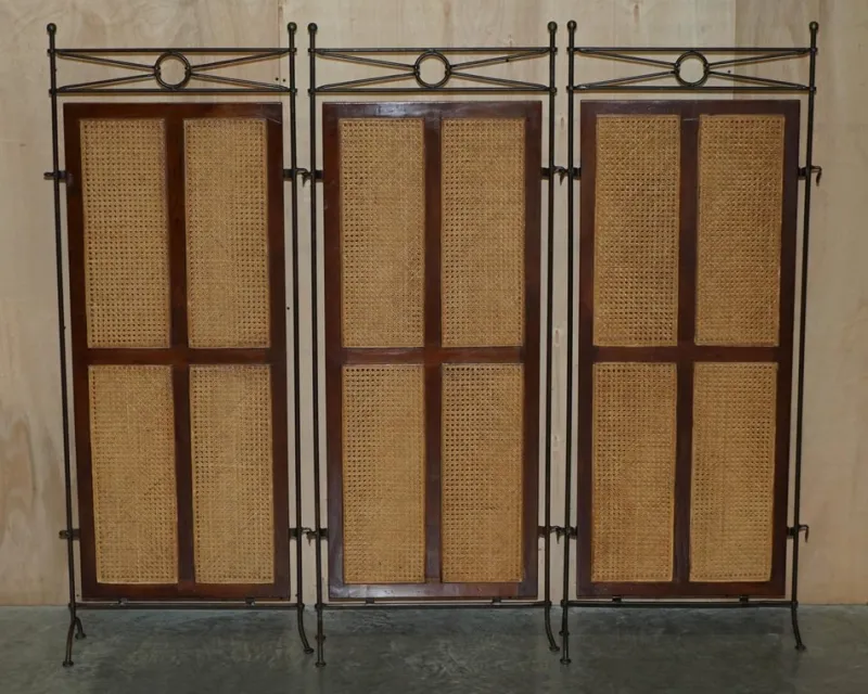 Pamono Vintage Wrought Iron, Bergere & Hardwood Triple Panel Room Divider> Room Dividers & Screens