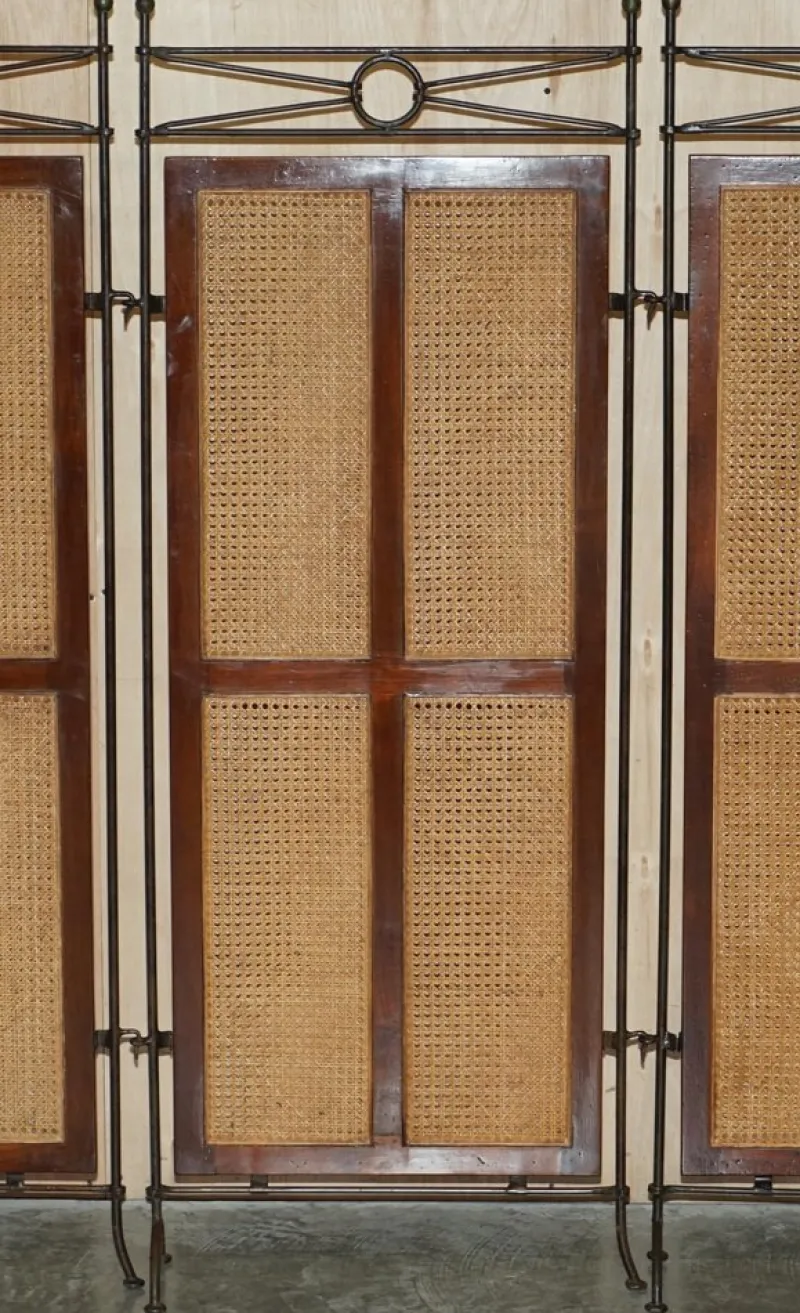 Pamono Vintage Wrought Iron, Bergere & Hardwood Triple Panel Room Divider> Room Dividers & Screens