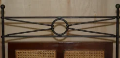 Pamono Vintage Wrought Iron, Bergere & Hardwood Triple Panel Room Divider><noscript><img width=