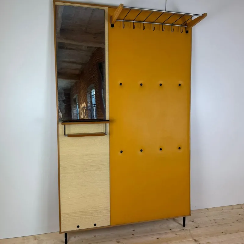 Pamono Vintage Yellow Coat Rack with Mirror, 1960s