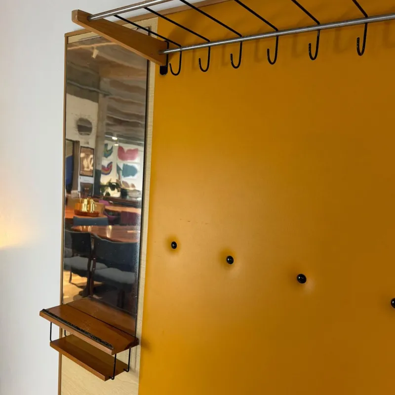 Pamono Vintage Yellow Coat Rack with Mirror, 1960s