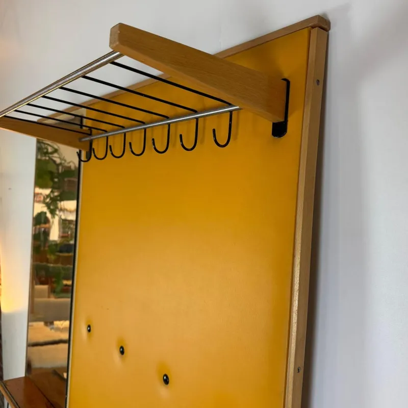 Pamono Vintage Yellow Coat Rack with Mirror, 1960s