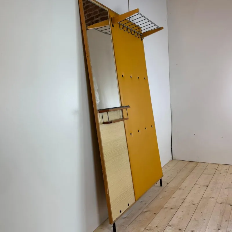 Pamono Vintage Yellow Coat Rack with Mirror, 1960s