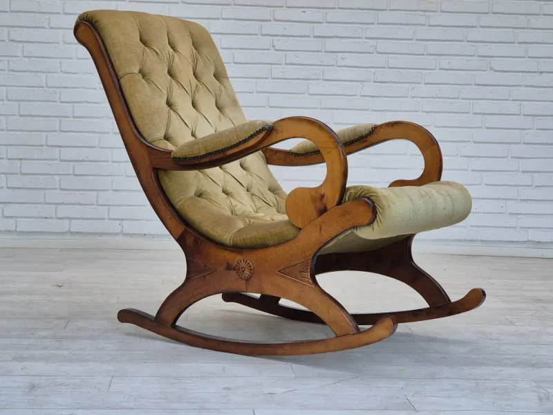 Pamono Vinttage Scandinavian Rocking Chair in Velour, 1950s> Rocking Chairs