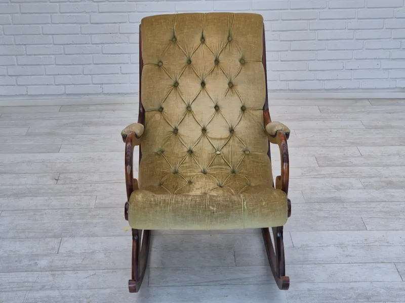 Pamono Vinttage Scandinavian Rocking Chair in Velour, 1950s> Rocking Chairs