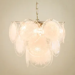 Pamono Vistosi Murano 18 Glass Disc Chandelier Fiocchi Di Neve, Italy, 1970s> Ceiling Lights