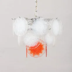Pamono Vistosi Murano 18 Glass Disc Chandelier Fiocchi Di Neve, Italy, 1970s><noscript><img width=