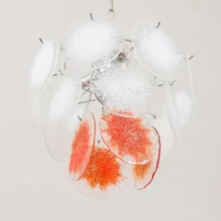 Pamono Vistosi Murano 18 Glass Disc Chandelier Fiocchi Di Neve, Italy, 1970s><noscript><img width=