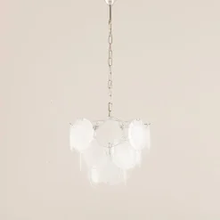 Pamono Vistosi Murano 18 Glass Disc Chandelier Fiocchi Di Neve, Italy, 1970s><noscript><img width=