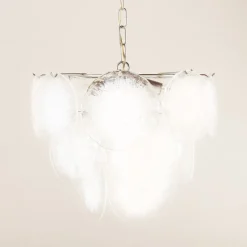 Pamono Vistosi Murano 18 Glass Disc Chandelier Fiocchi Di Neve, Italy, 1970s><noscript><img width=